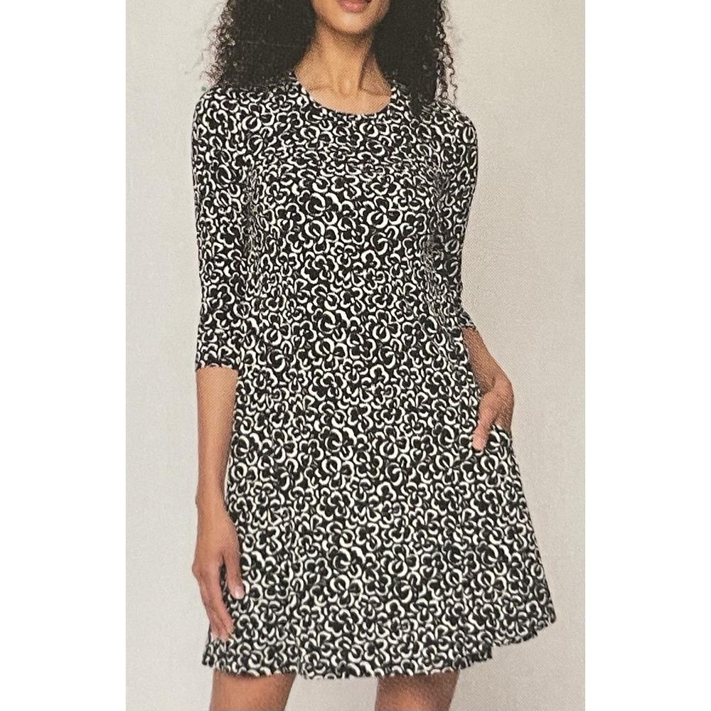Leota Shift Dress Womens 2XL Black White Abstract 3/4 Sleeve Stretch Casual City